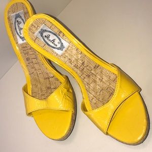 Italian Yellow Patent Leather Cork Wedge